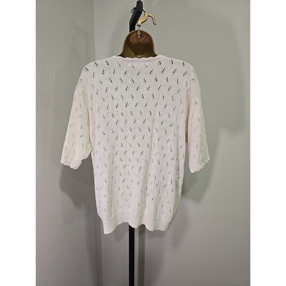 Vtg Cottage Cream Floral Embroidered Sweater Womens XL Granny Pointelle Pullover - Picture 4 of 6